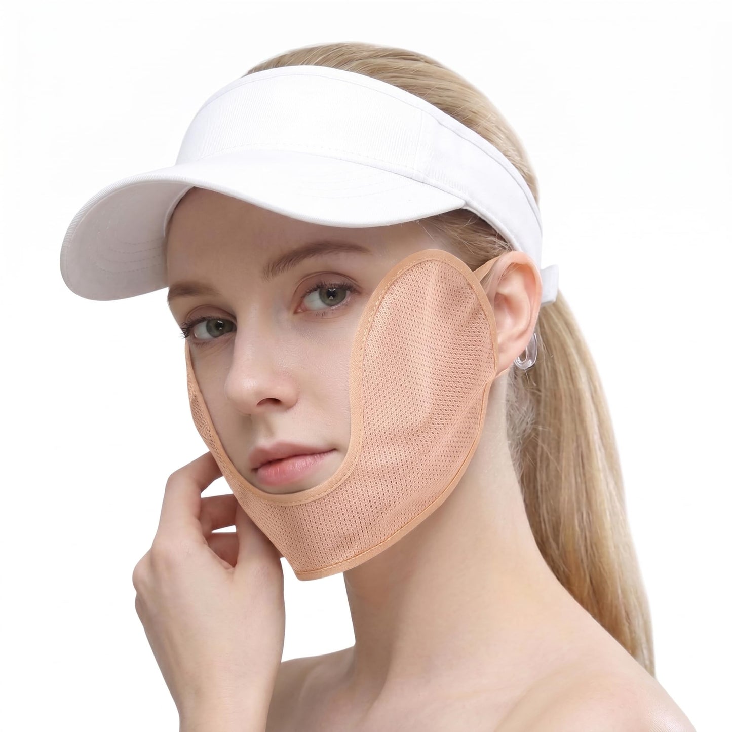 Premium Women’s Golf UVeil Breath-Easy U-Shape Sun Mask for Cheek & Chin, UV Protection Thin Breathable Quick Dry Moisture Wicking Lightweight Cooling, Peach Beige Skin