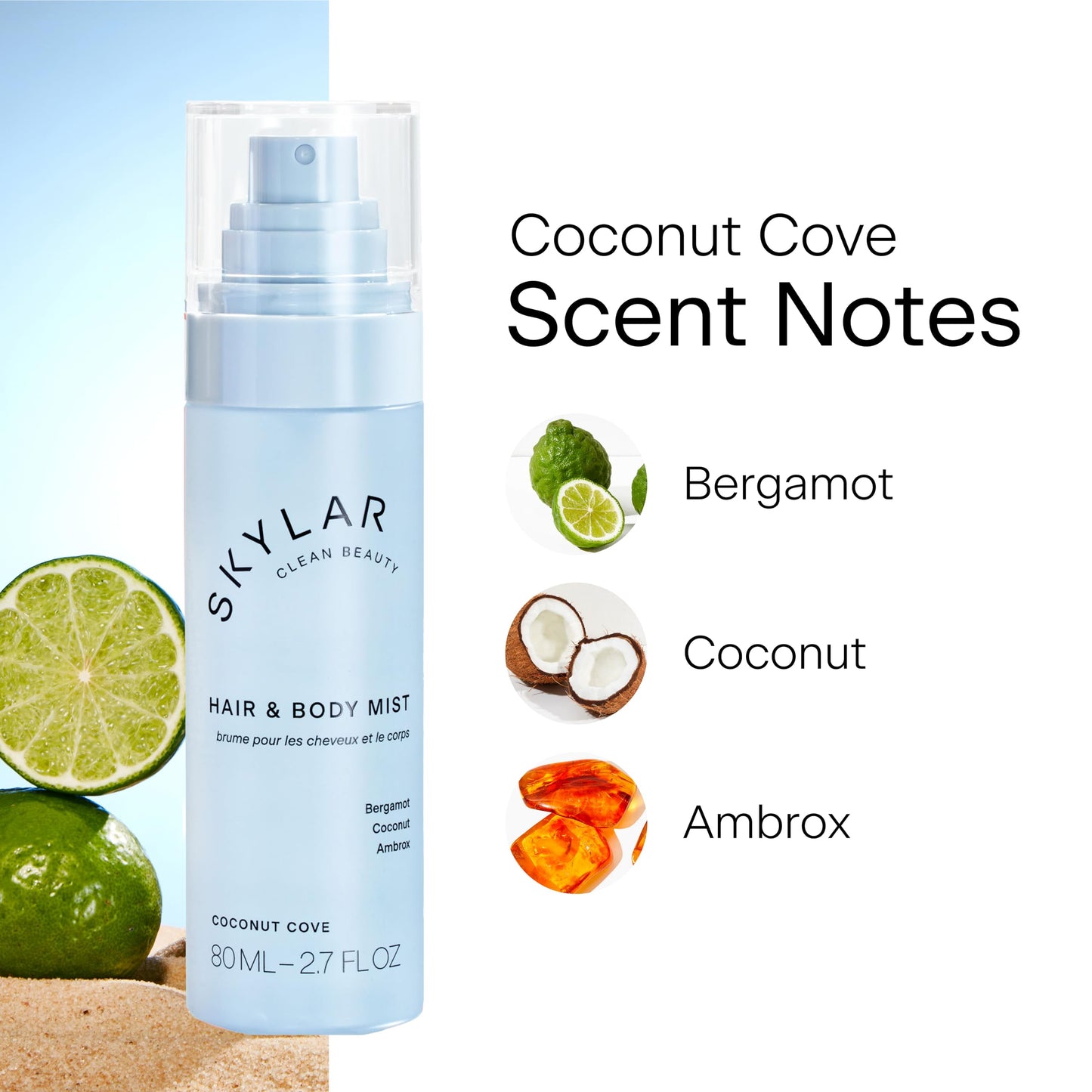 Skylar Coconut Cove Hair Perfume & Body Mist for Women - Coconut Hair and Body Mist with Jasmine & Gardenia Notes - Hypoallergenic, Vegan, Clean Fragrance for Sensitive Skin - 80mL / 2.7 Fl oz