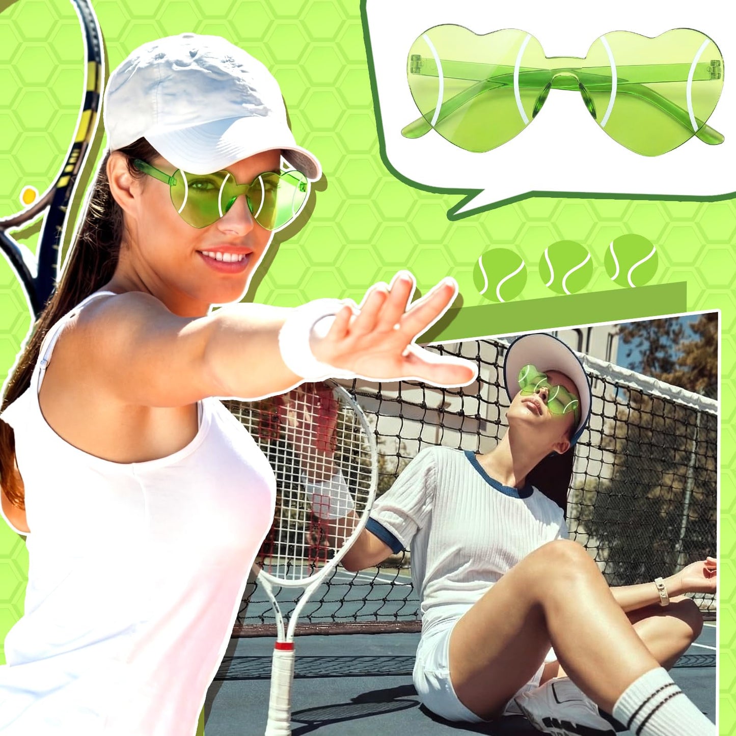 Tellegloww Sport Glasses Football Volleyball Soccer Tennis Softball Basketball 2026 Senior Night Gift for Team Party Favor(12 Pcs,Tennis)