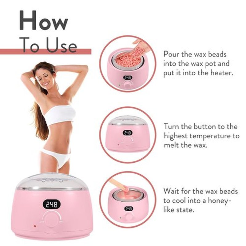 Digital Wax Warmer for Hair Removal : LCD Professional Waxing Pot Hard Wax Heater for Waxing - 14 oz Melt Wax Beads Pot and Transparent Lid(Pink)