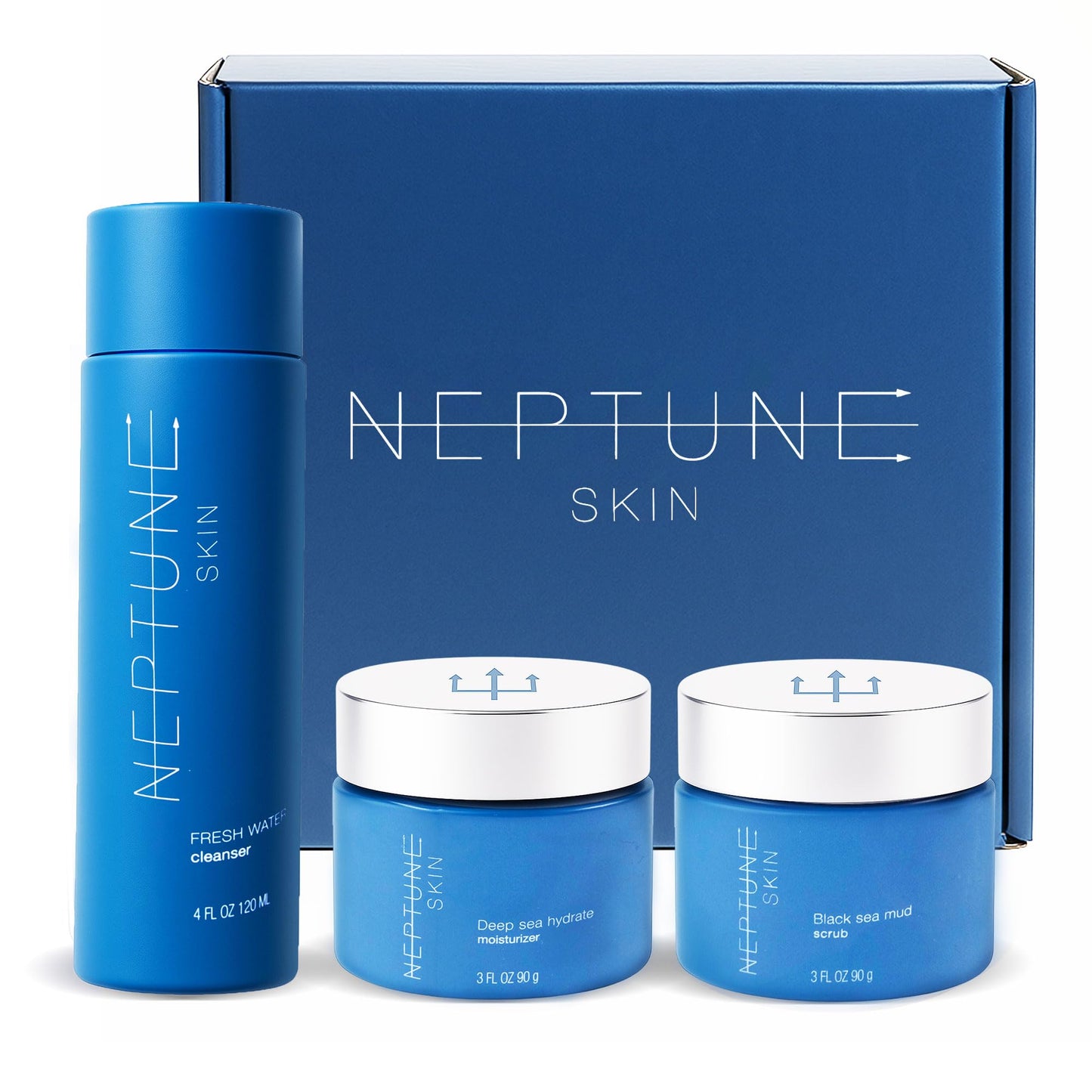 Neptune Skincare 3-Piece Bundle | Fresh Water Cleanser, Deep Sea Hydrate Moisturizer & Black Sea Mud Scrub | Deep Cleansing, Hydrating & Exfoliating | 100% Natural, EWG Verified | For All Skin Types