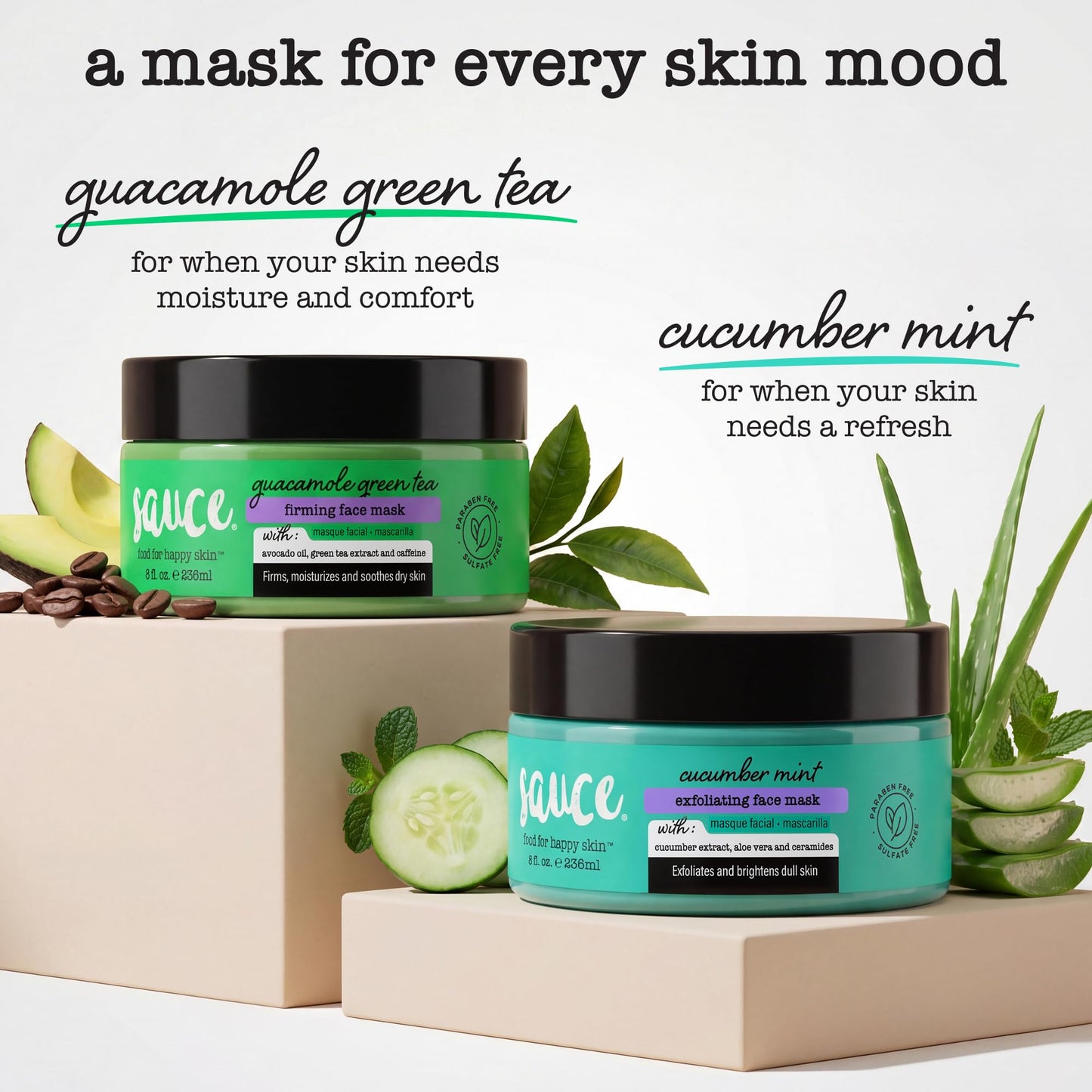 SAUCE Exfoliating Face Mask, Cucumber Mint, 8 Fl Oz