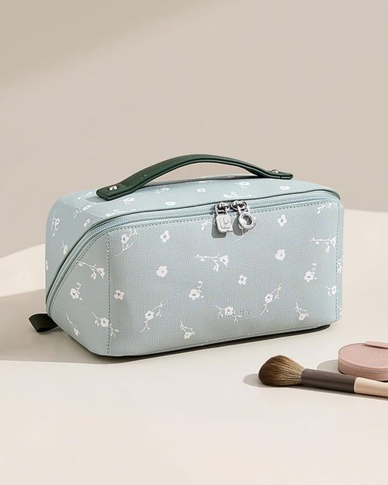 EACHY Travel Makeup Bag,Large Capacity Cosmetic Bags for Women,Waterproof Portable Pouch Open Flat Toiletry Bag Pattern Makeup Bag (C-Green)