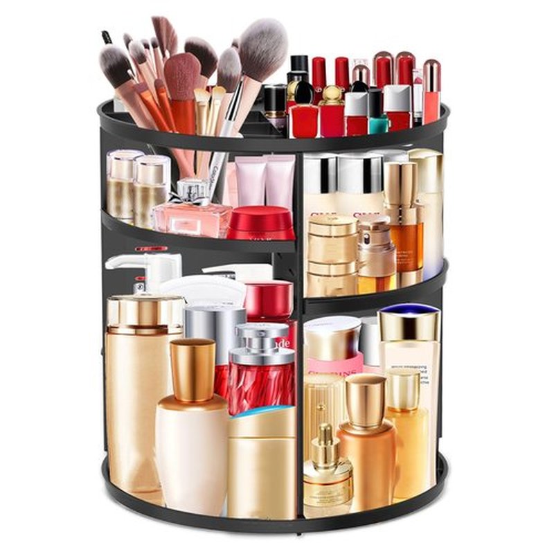 LeeWent 360 Rotating Makeup Organizer, Large Capacity Cosmetics Organizer for Perfume Holder Organizer Countertop DIY Spinning Makeup Organizer Fits Makeup Brushes Lipsticks Clear (Black)