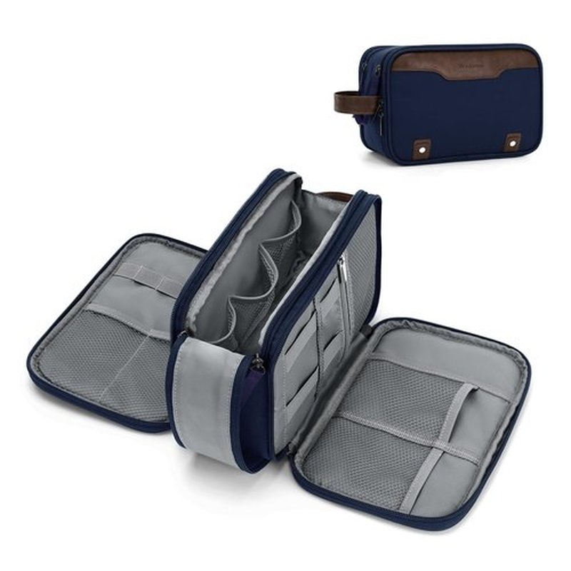 Wedama Toiletry Bag for Men, Medium Hanging Travel Toiletry Bag, Extra Electronic Organizer Bag Waterproof Travel Bag for Toiletries, PU Handle Travel Bag for Travel Trips Swim Camping, Blue