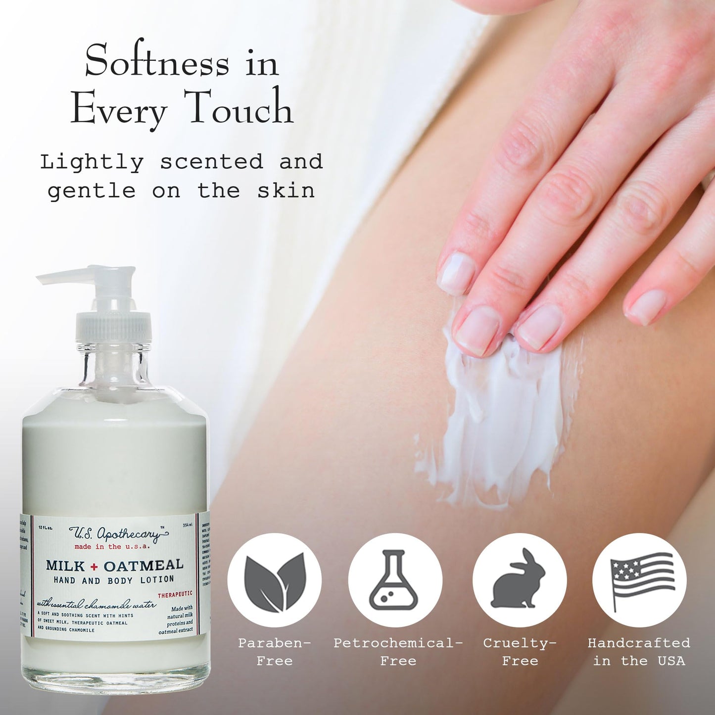 U.S. Apothecary Milk & Oatmeal Hand and Body Lotion, 12 fl oz