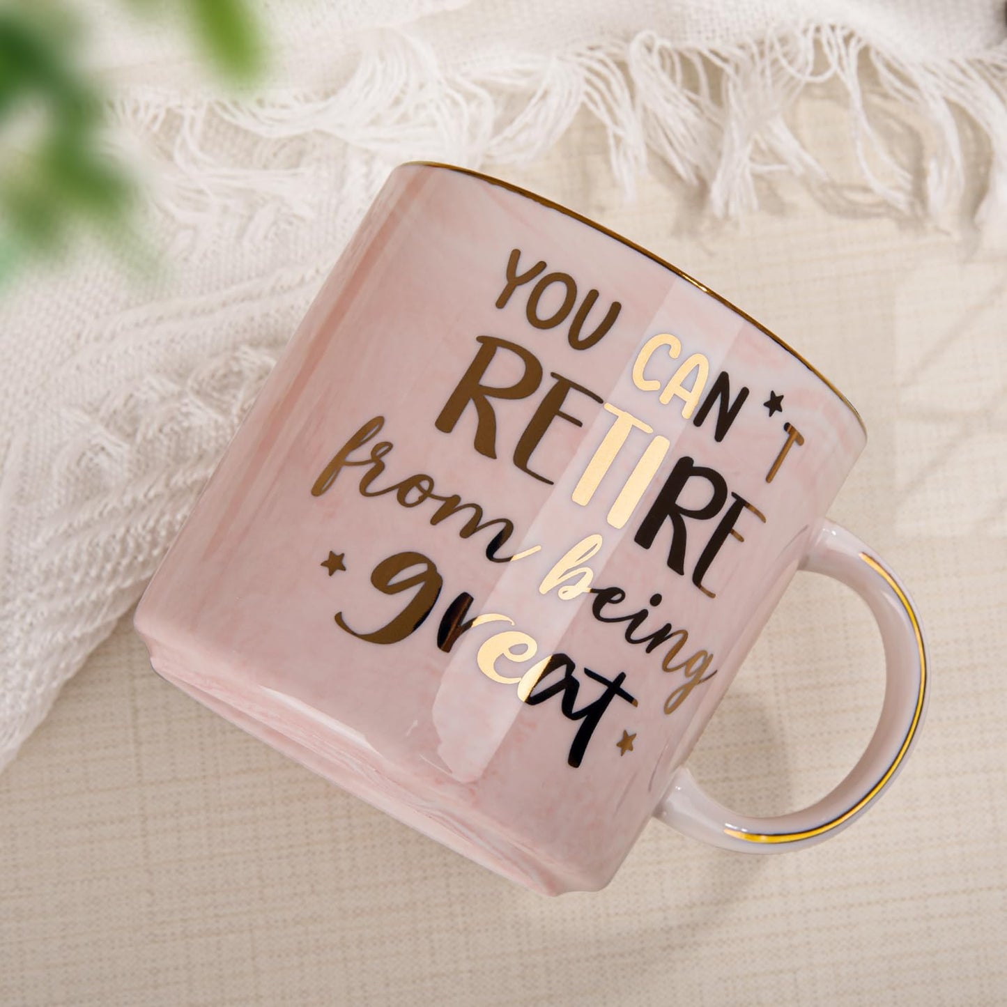 Funny Retirement Gifts for Woman 2026, You Can't Retire From Being Great - 14oz Pink Marble Gold Print Mug, Inspirational Farewell Gift for Retirees Coworker, Retired Women, Greeting card, Gift Boxed