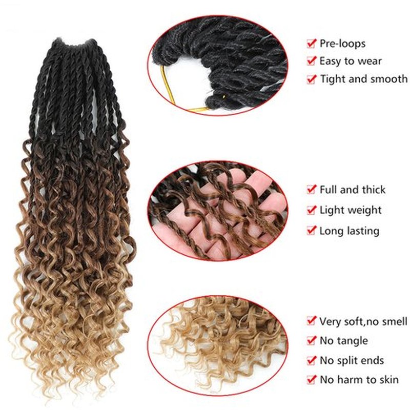 Goddess Twist Braids Crochet Hair With Curly Ends Senegalese Twist Braids Crochet Braids 6 Packs ombre black brown light brown Crochet Synthetic Braiding Hair Extension for Black Women (14inch, 53#)