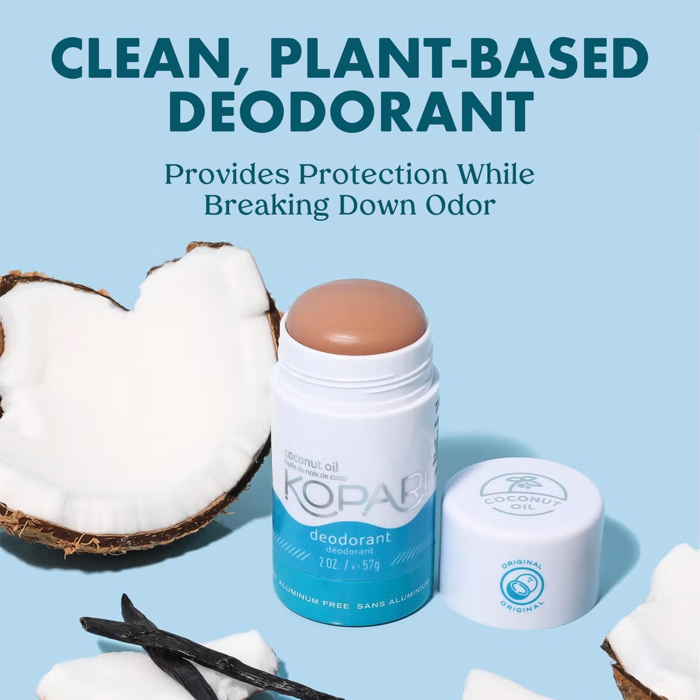 Kopari Aluminum Free Coconut Deodorant, Non Toxic & Clean Plant-Based, No Aluminum, Parabens or Baking Soda, Long Lasting Protection, Original 2 Pack
