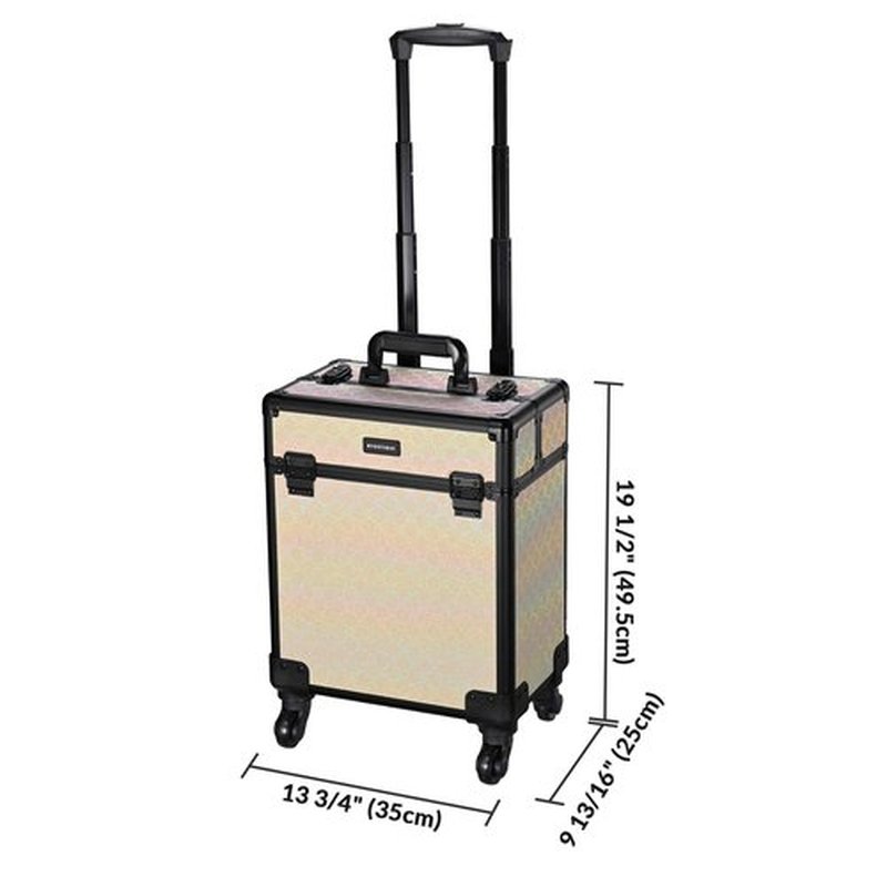 BYOOTIQUE Rolling Makeup Train Case Aluminum Cosmetic Case Portable Makeup Organizer Suitcase with Removable Wheels Cosmetic Trolley Organizer Salon Makeup Artist Nail Tech,Grace ForgetMeNo