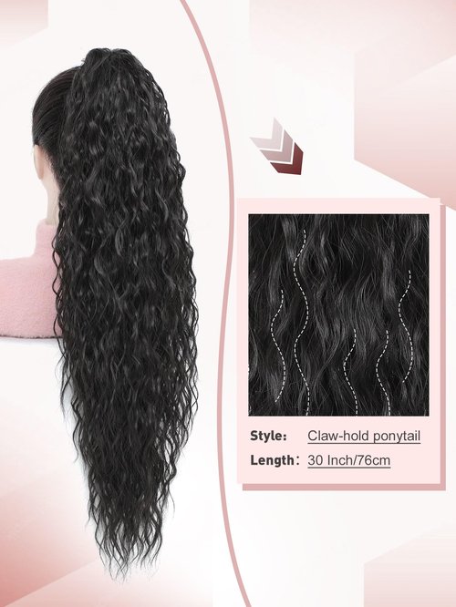 Molefi Ponytail Extension,30Inch Brown Black Fake Ponytail Hair Extensions Long Curly Ponytail Hairpiece for Women Claw Clip in Ponytail for Daily Use