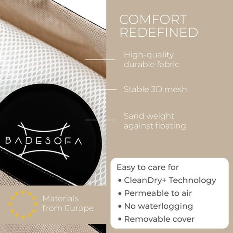 BADESOFA® Luxury Bath Tub Pillow for Feet | Premium-Quality Materials | Comfortable & Quick-Drying | Washable Bath Cushion in Beige | Home Spa Accessories | Universal Fit for Any Bathtub