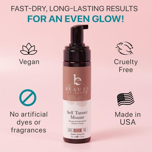 Self Tanner Tanning Mousse Kit - USA Made with Natural & Organic Ingredients, Self Tanner Mousse and Mitt, Self Tan Kit, Fake Tan Tanning Foam, Medium to Dark Sunless Tanner, Self Tanners Best Sellers