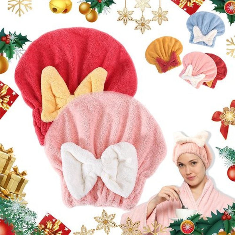 Coloday New Super Absorbent Hair Towel Wrap for Wet Hair, 2025 New Efficient Absorbent Hair Towel Wrap Microfiber Hair Towel, Upgrade Quick Drying Thickened Soft Bow Tie Hair Towel (2, Red Pink)