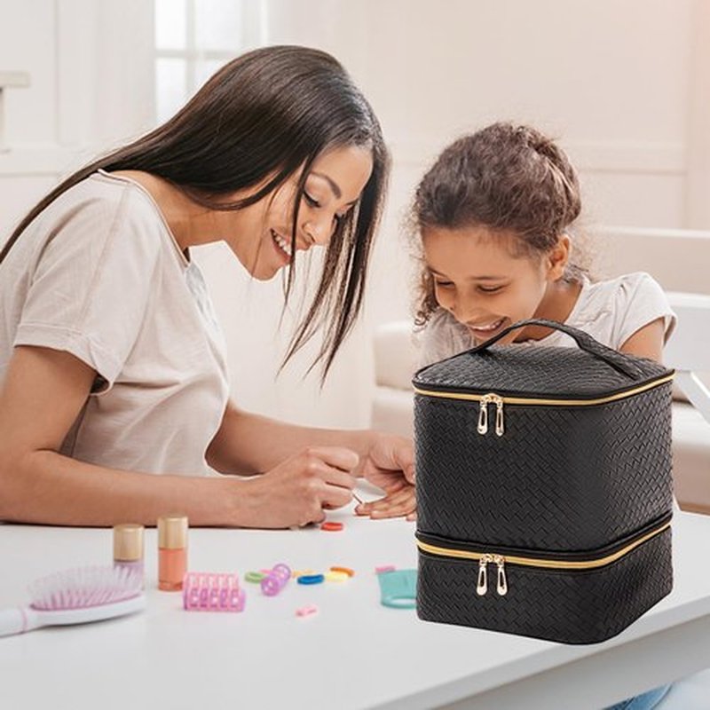 AFUOWER Nail Polish Organizer Bag with Handles - Holds 30 Bottles (15ml - 0.5 fl.oz)，Travel Case Portable Storage Bag for Manicure Set (Woven Black)
