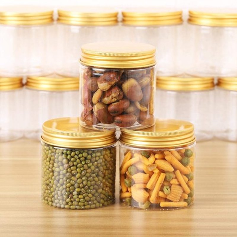 Tecbeauty 12-Pack 200ml Clear Plastic Jars with Lids, Refillable Empty Round Containers for Cosmetics, Lotions, Gold