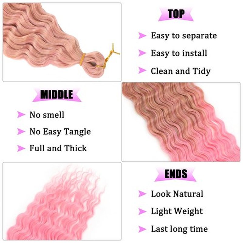 ZRQ 7Packs Ocean Wave Crochet Hair 30 Inch Deep Wave Crochet Hair Curly For Beach Curl Braiding Hair Long Wavy Deep Twist Crochet Hair Synthetic Hair Extensions #T27/Pink