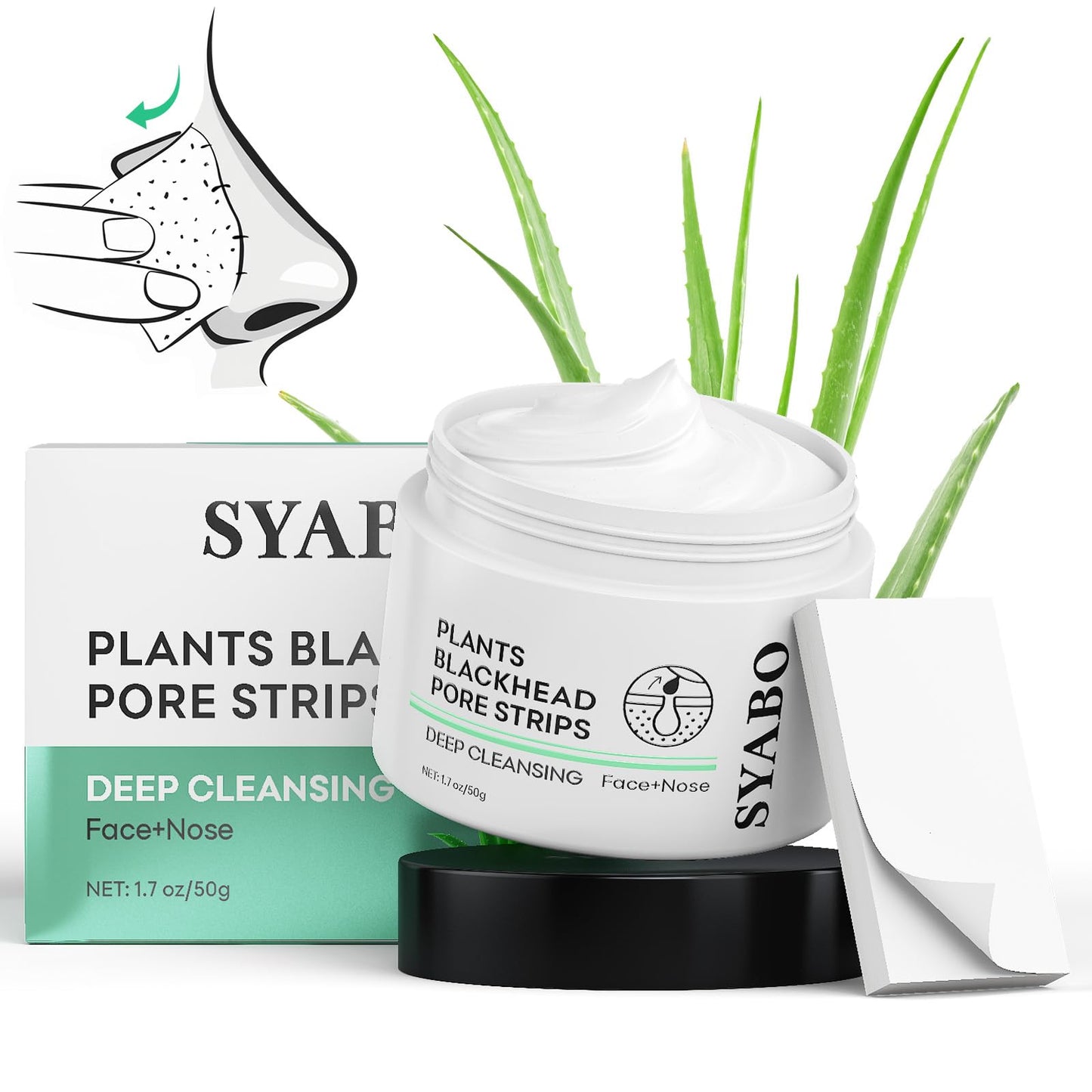SYABO Blackhead Remover, Nose Pore Strips for Blackheads, Deep Cleansing Black Head Removal Peel Off Mask for Face with 100pcs Strips, Aloe Puntos Negros Remover, 50g