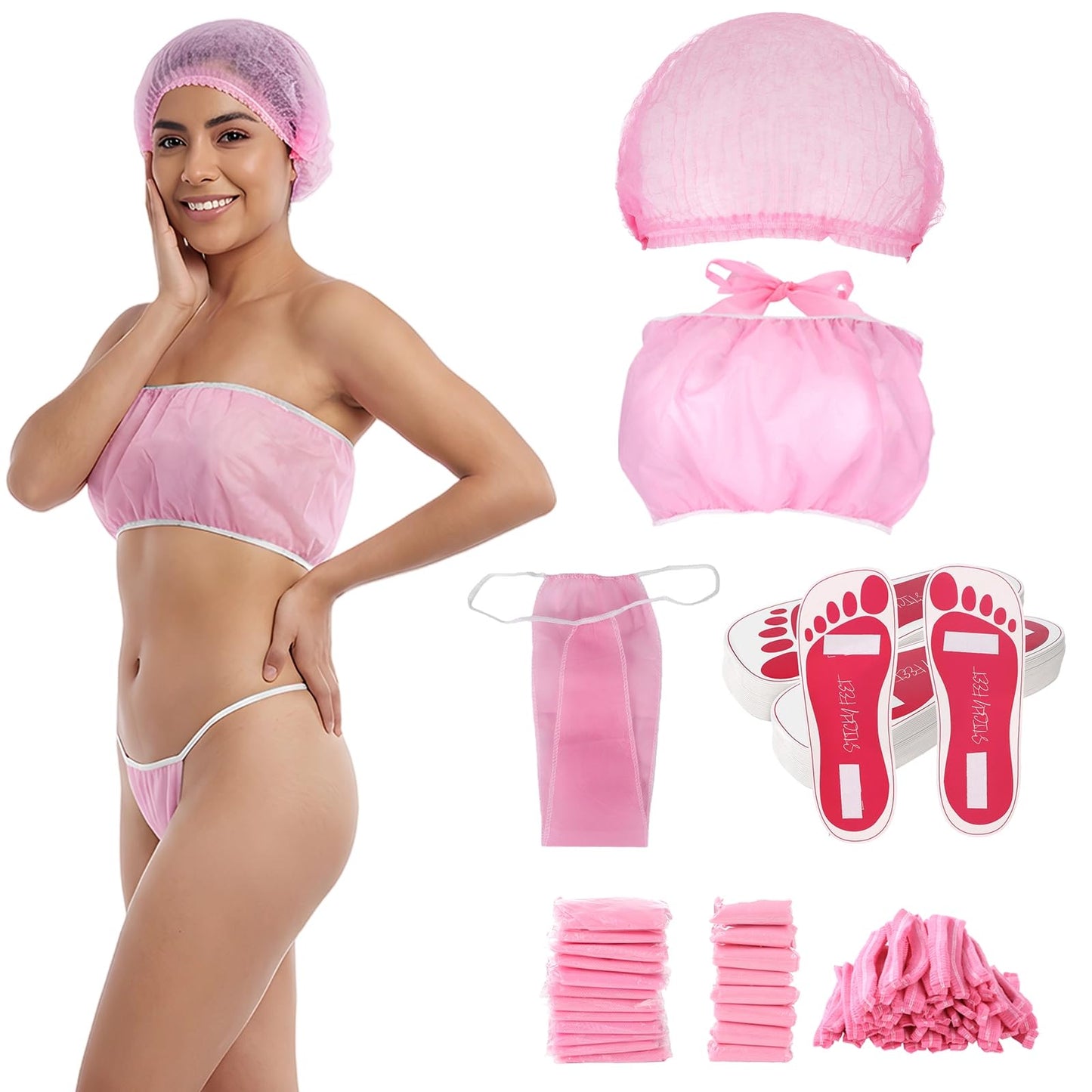 100 PCS Spray Tan Accessories, Disposable Spray Tan Accessories Set with Feet Pads Hair Caps Bra Underwear, Beach Tanning Wear Kit for Home Self Tanning Salon Use