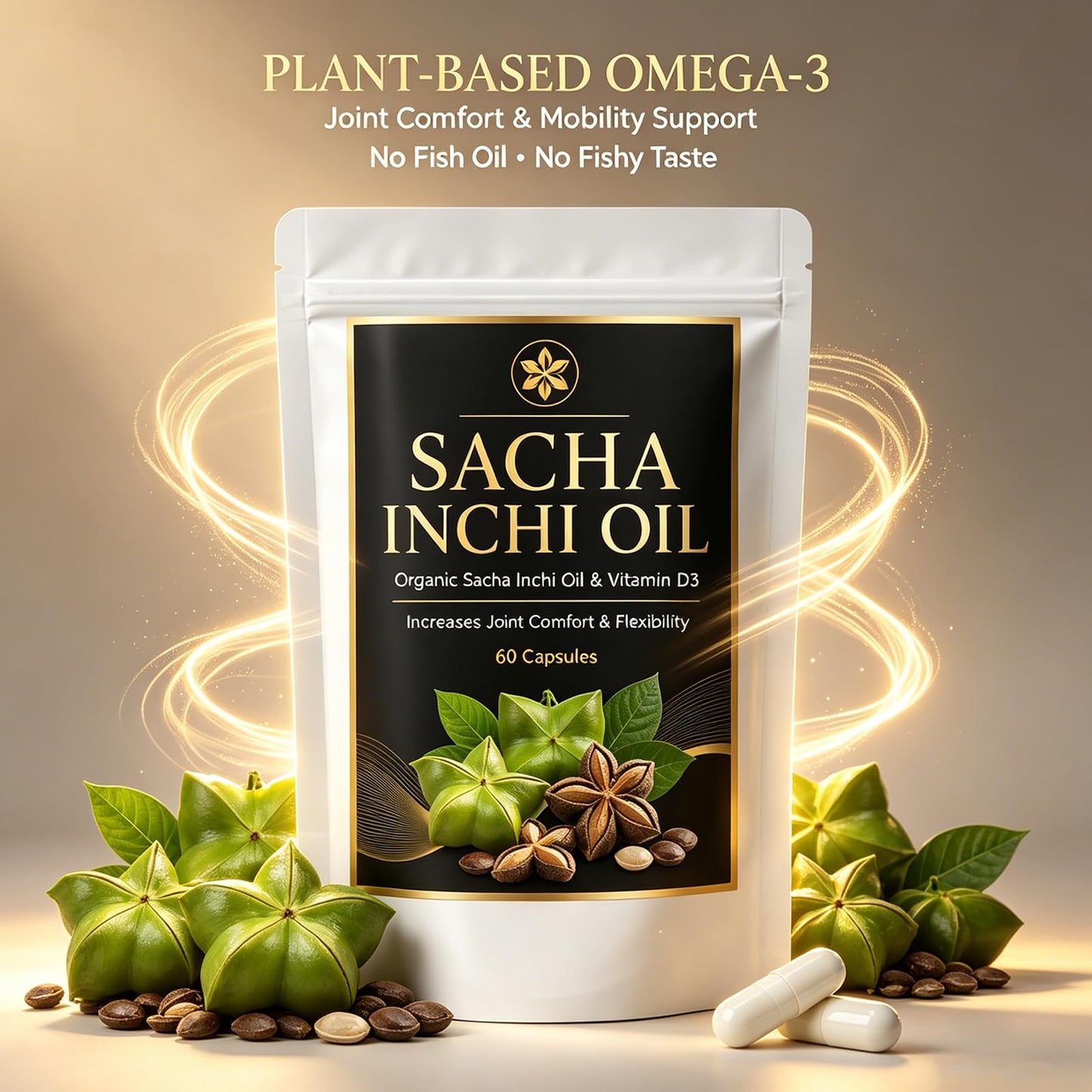 Roreiye Organic Sacha Inchi Oil & Vitamin D3, No Fish Oil, 60 Capsule