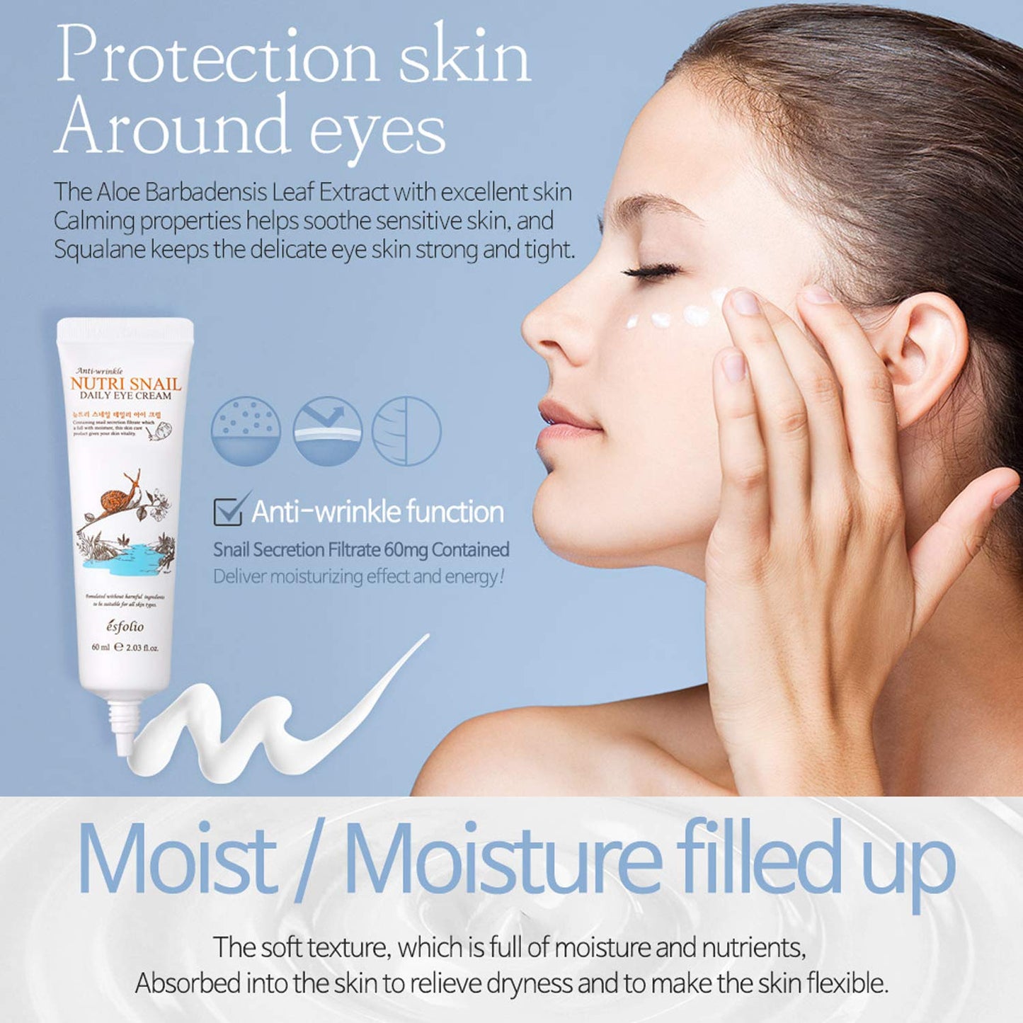 Esfolio Collagen Daily Eye Cream – Firming Hydrolyzed Collagen Formula for Under-Eye Care – Lightweight Moisturizer with Botanical Extracts – Korean Skincare (60 ml / 2.03 fl oz)