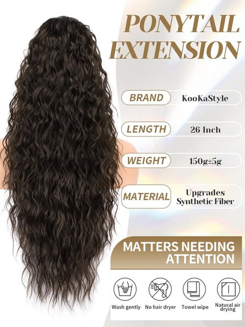 KooKaStyle Ponytail Extension 26 Inch Drawstring Pony Tails Hair Extensions for Women Long Curly Brunette Brown Ponytail Synthetic Hairpieces for Daily Use