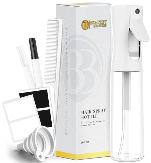 BeautifyBeauties Hair Spray Bottle – Ultra Fine Continuous Water Mister for Hairstyling, Cleaning, Plants, Misting & Skin Care (Clear, 10.2 Ounces)