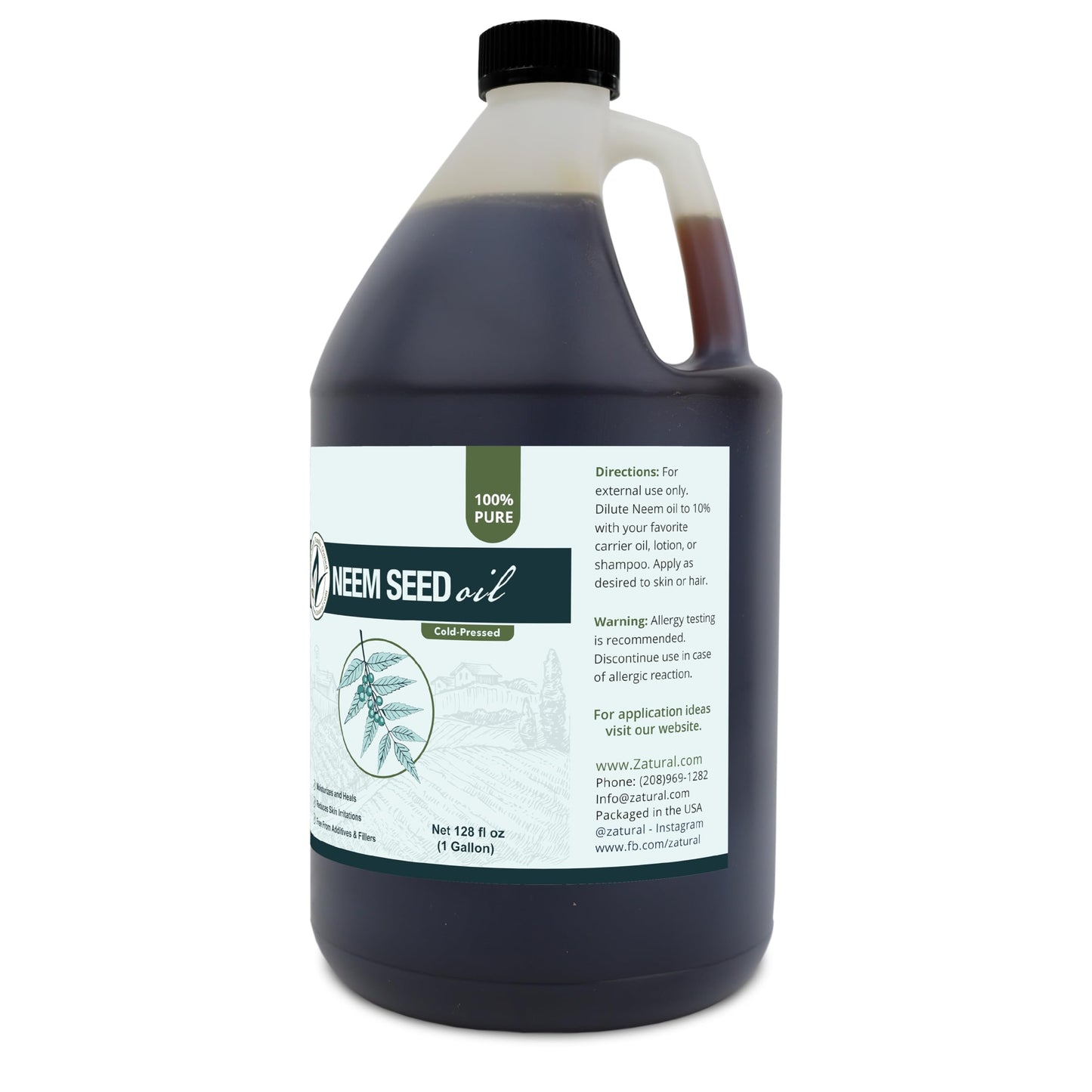 Zatural 100% Pure Neem Seed Oil | Cold Pressed, Undiluted Natural Oil for Skin Conditioning, Hair Moisture & Botanical Blending (128 Fl Oz)