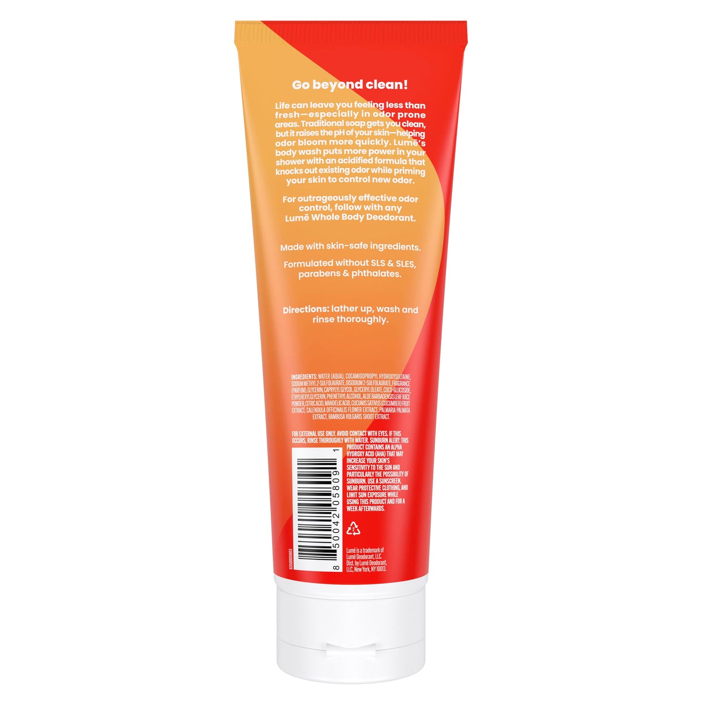 Lume Acidified Body Wash - 24 Hour Odor Control - Removes Odor Better than Soap - Moisturizing Formula - Formulated Without SLS or Parabens - OB/GYN Developed - 8.5 ounce (Pack of 2) (Clean Tangerine)