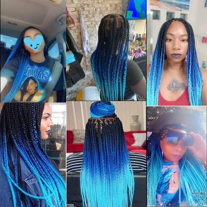 SHUOHAN 6 Packs Ombre Jumbo Braiding Hair Extensions 24 Inch High Temperature Synthetic Fiber Hair Extensions for Box Braids Braiding Hair (Black to Blue to Light Blue)
