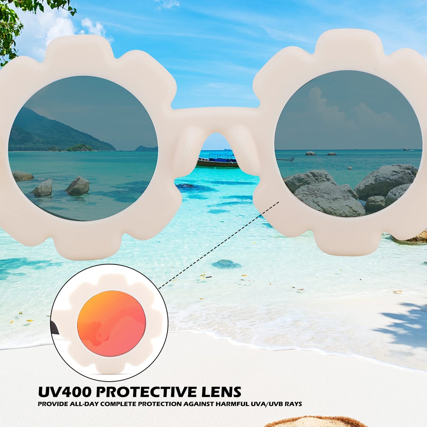LIU·WEN Baby Polarized Flower Sunglasses with Strap - Bendable Flexible Frame for Infant Girls Boys Age 0-24 Months(Matte White/Purple Red Mirror)