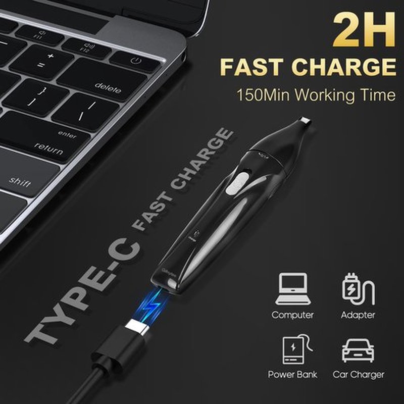 Gifnytee™ Nose and Ear Hair Trimmer Clipper Professional Painless Facial Ear Eyebrow Trimmer for Men and Women Rechargeable Black and Blue FR909 (Black)