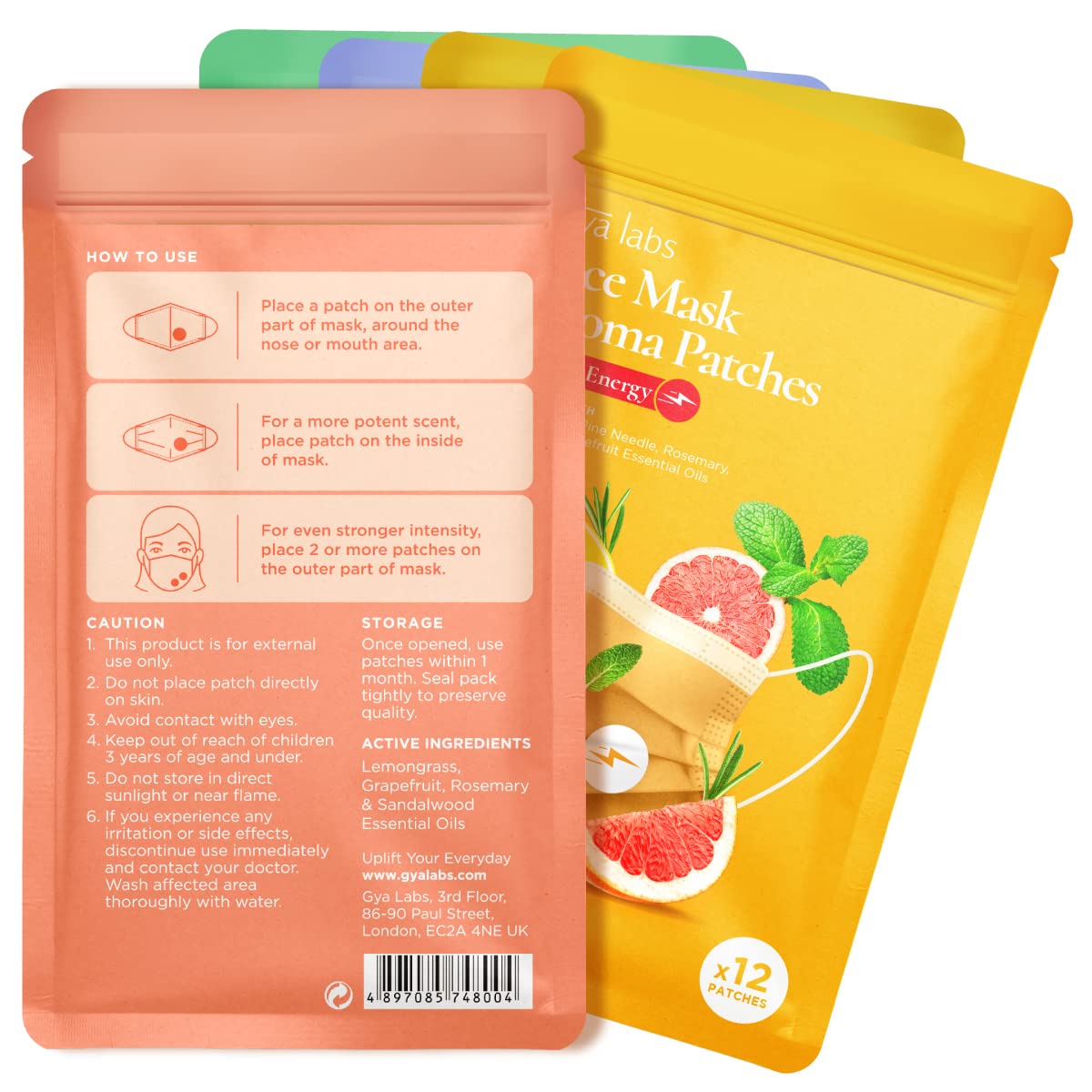 Gya Labs Combo Pack Aroma Mask Patches - Essential Oil Scented Mask Stickers for Face Masks & Pillows, Infused with Essential Oils (5 Packs, 60 Stickers)