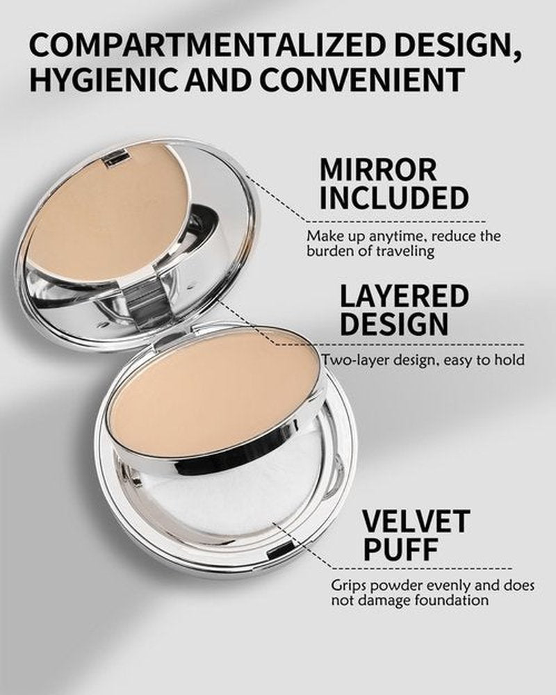 Pressed Mineral Powder Foundation, 4-in-1 Matte Setting Powder with Concealer&Finishing Powder Makeup SPF 35 Color Correcting Medium to Full Coverage Foundation, Waterproof Long Lasting, Natural
