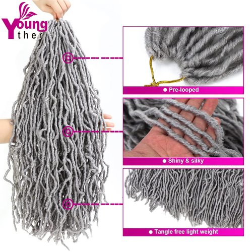 Youngther 24 inch Faux Locs Crochet hair Whole Strand 6 Packs Soft Locs Crochet Faux Locs Synthetic Crochet Braiding Hair Extensions (24 inch (Pack of 6), Grey)