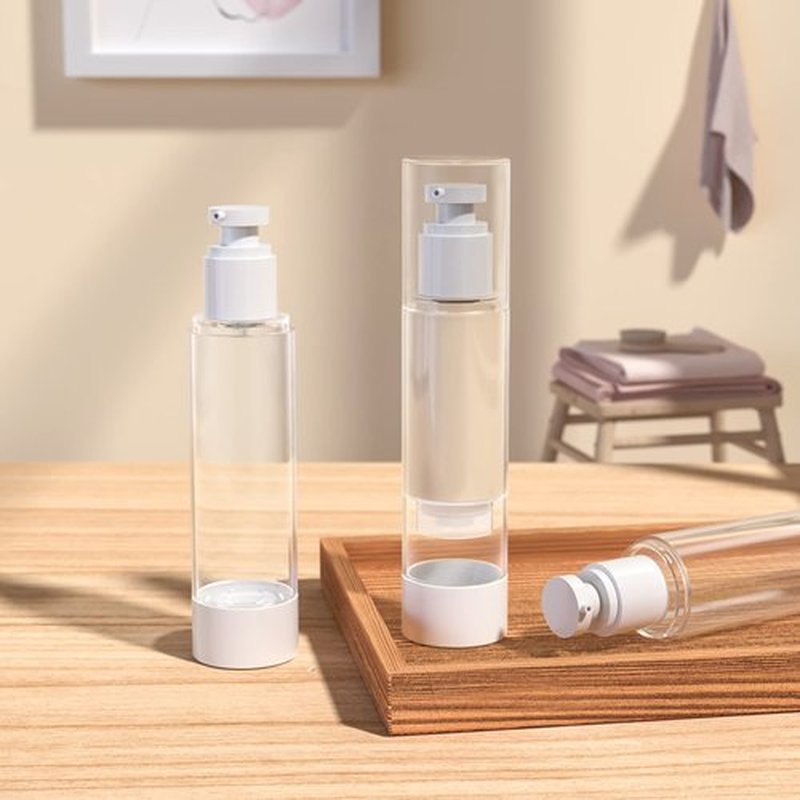 longway 3.4 Oz 100ml Clear Airless Cosmetic Cream Pump Bottle Travel Size Dispenser Refillable Containers for Foundation, Shampoo (Pack of 6)