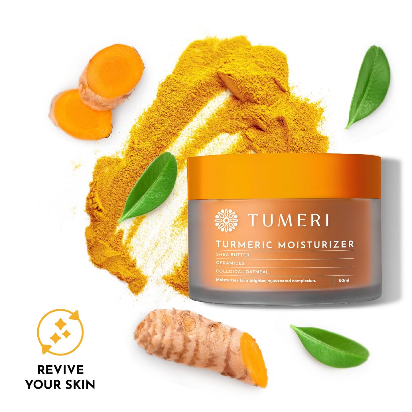 TUMERI Turmeric Face Moisturizer Cream and Body Cream 60 ml – Nourishing and Hydrating Face Cream for Dry Skin – Infused with Turmeric Curcumin, Shea Butter, Colloidal Oatmeal