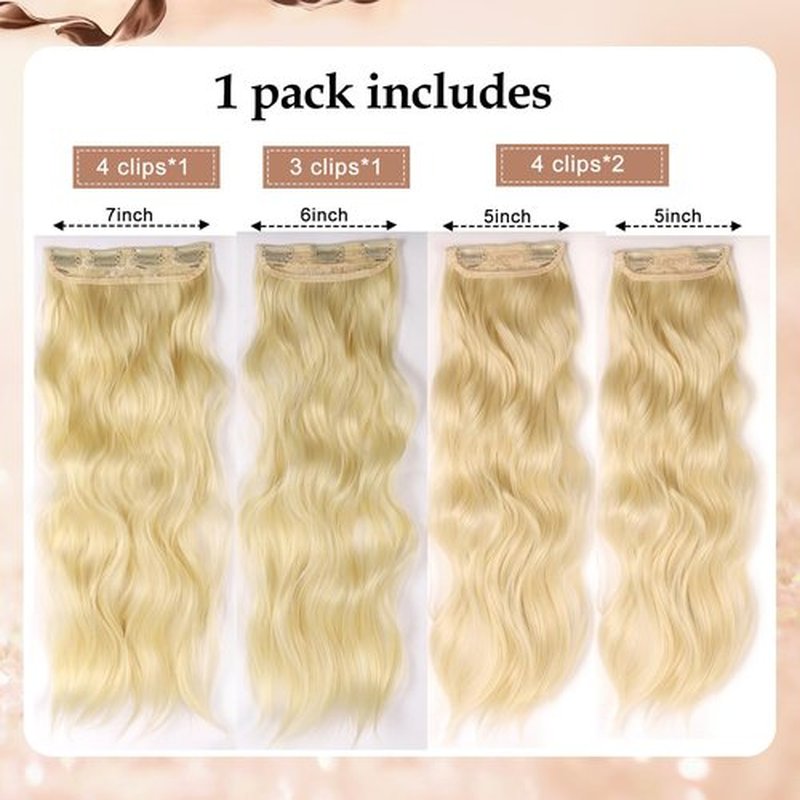 Clip in Hair Extensions blonde for Women Synthetic Clip in Long Wavy Hair Extension 20 Inch Thick Double Weft Highlights Hairpieces Full Head For Women (20INCH, 613#)