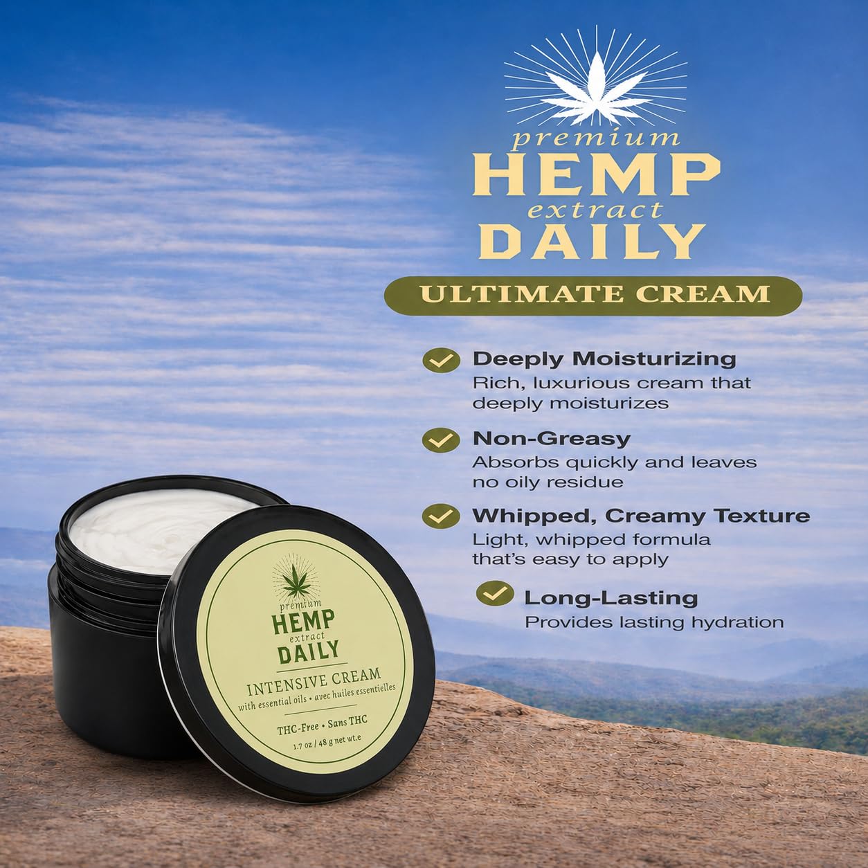 Premium Hemp Extract Daily Cream - Menthol, Argan, Jojoba, Rosehips - Lightweight, Fast-Absorbing Moisturizing Topical Lotion with Essential Oils | 1.7 Ounces (Classic Mint, Pack of 2)