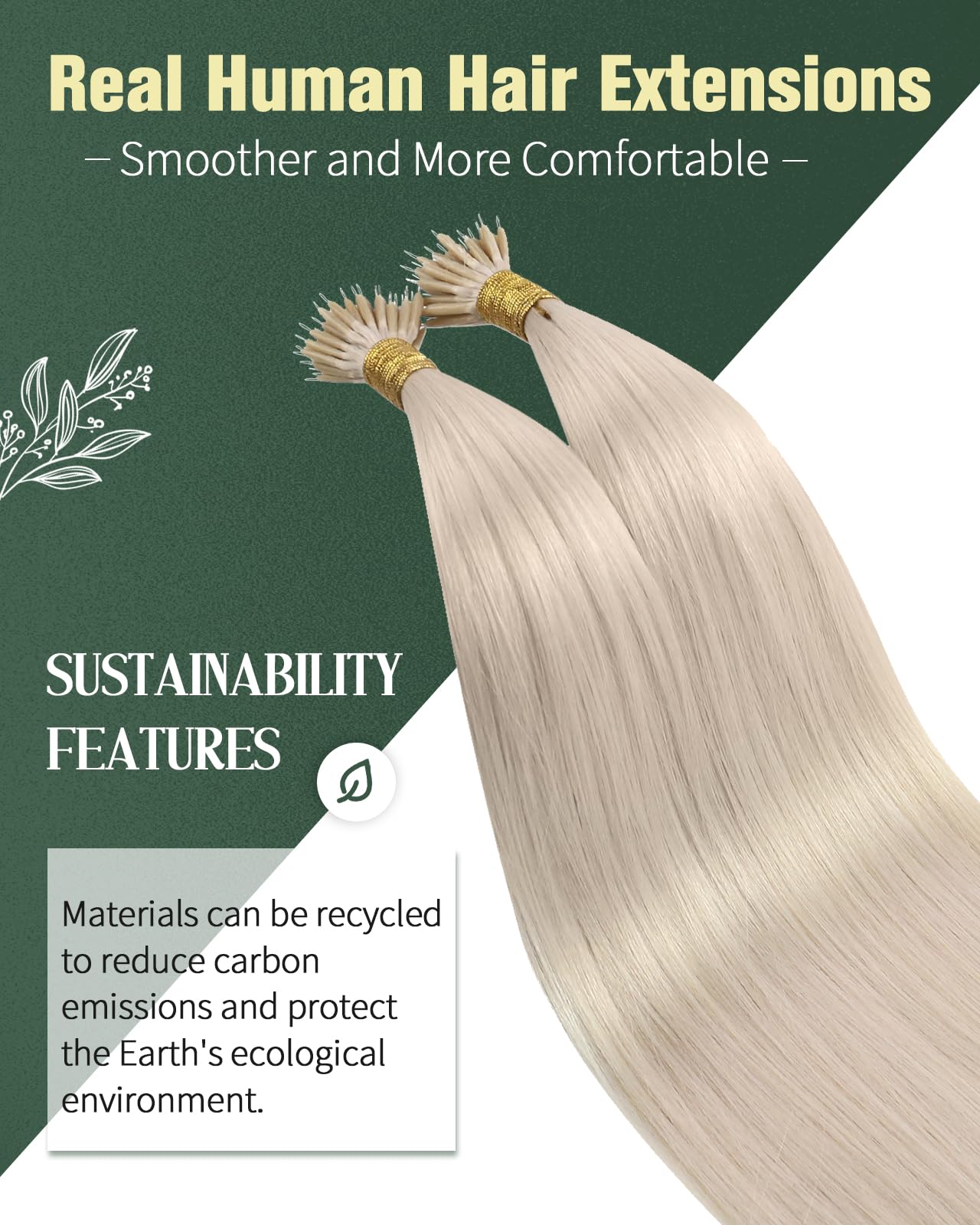 Ugeat Nano Hair Extensions Human Hair Platinum Blonde 14 inch Remy Nano Bead Hair Extensions Human Hair Blonde Nano Bead Hair Extensions Real Human Hair 50G 50S