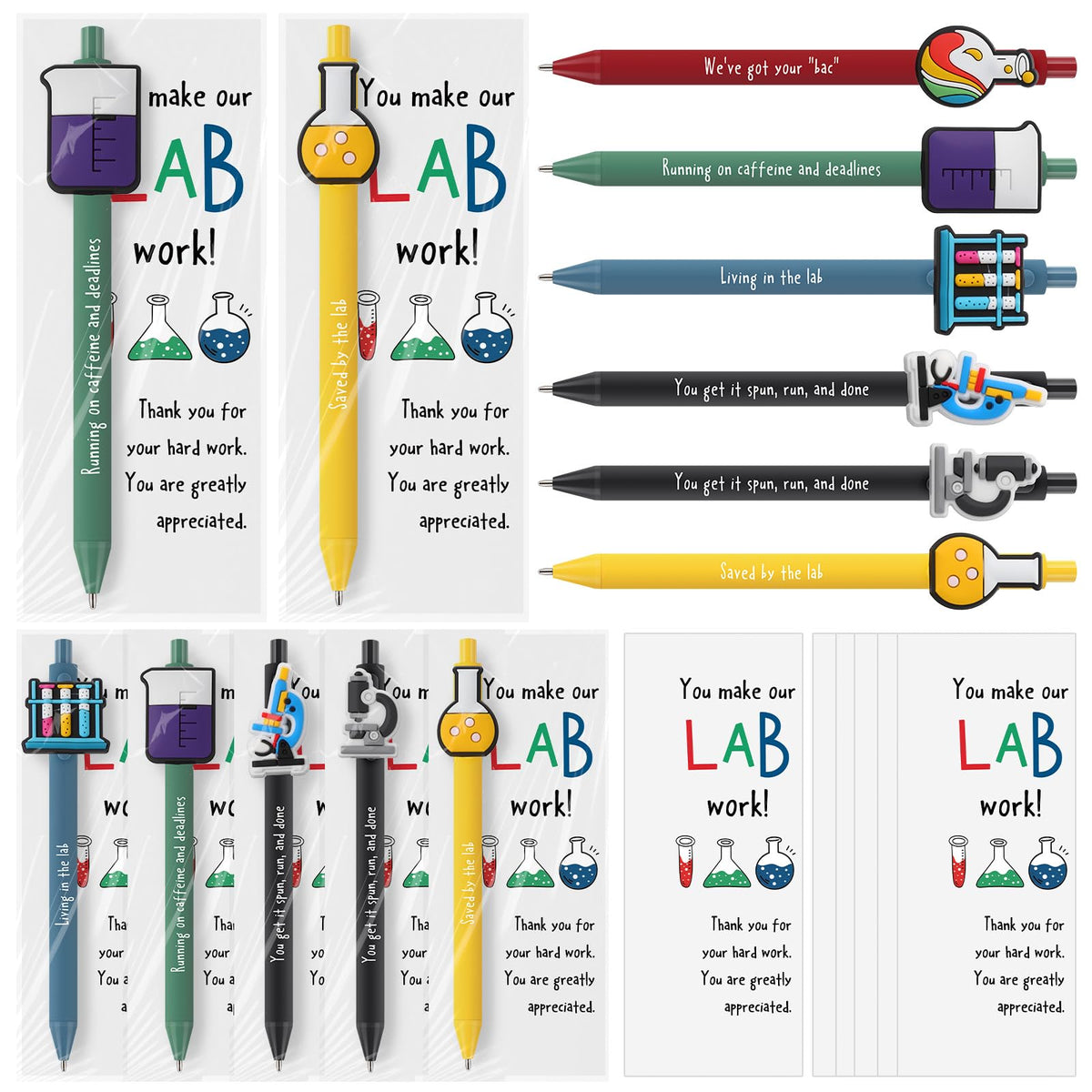 Gersoniel 12 Sets Lab Week 2026 Bulk Gifts Funny Pens with Thank You Cards for Medical Laboratory Scientist Appreciation Gifts 5 Styles Lab Supplies Accessories