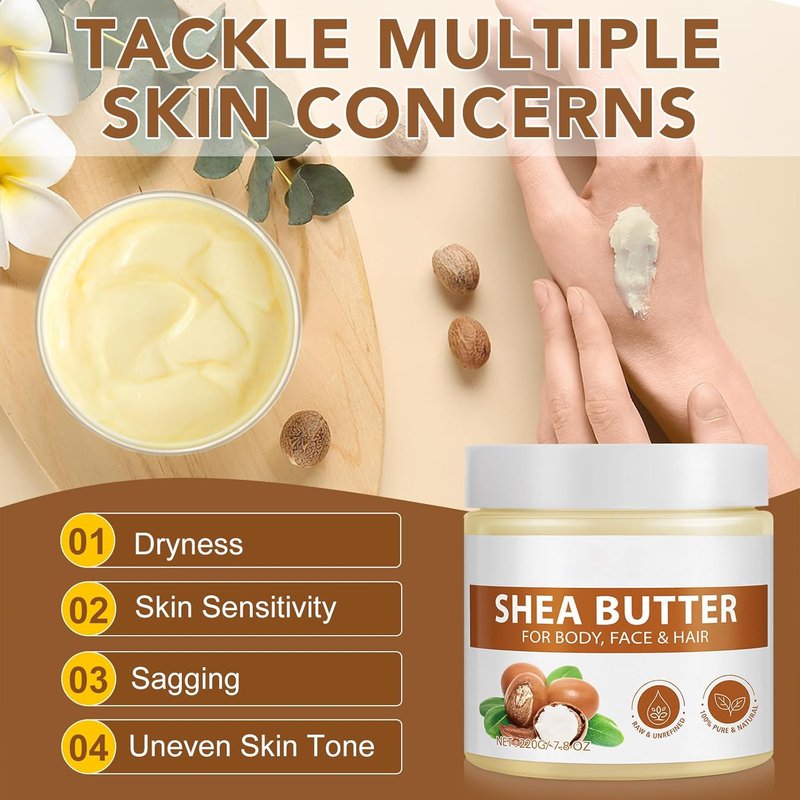 Raw Shea Butter - Pure Natural Moisturizer for Face & Body | Long-Lasting Hydration, 7.8 oz