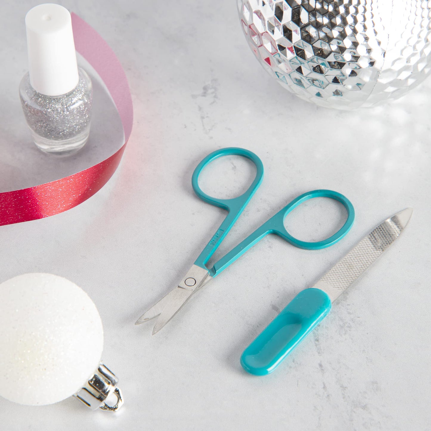 Live Green Holiday Manicure Set for Women- 4 Piece Fingernail Grooming Set with Fingernail and Toenail Clippers, Scissors, and File, Nail Care Tools in a Stocking (White Faux Fur)