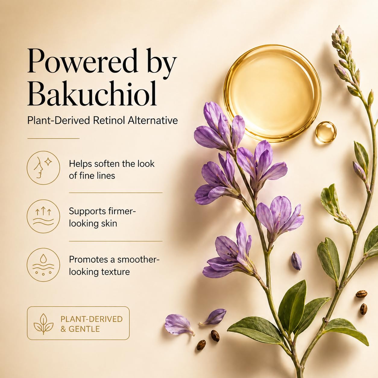 Bakuchiol Oil 10000 PPM, Plant-Based Retinol Alternative Facial Oil, Night Repair Face Oil for Fine Lines, Firmness & Radiance, Lightweight Anti Aging Oil with Squalane, Rosehip & Marula, 2 fl.oz