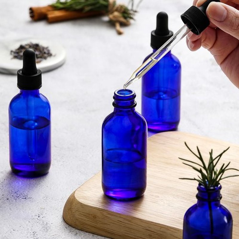 AOZITA 4 Pack, 2 oz Dropper Bottles with 1 Funnel & 4 Labels - 60ml Thick Dark Blue Glass Tincture Bottles with Eye Droppers - Leakproof Essential Oils Bottles for Health, Personal Care & Beauty