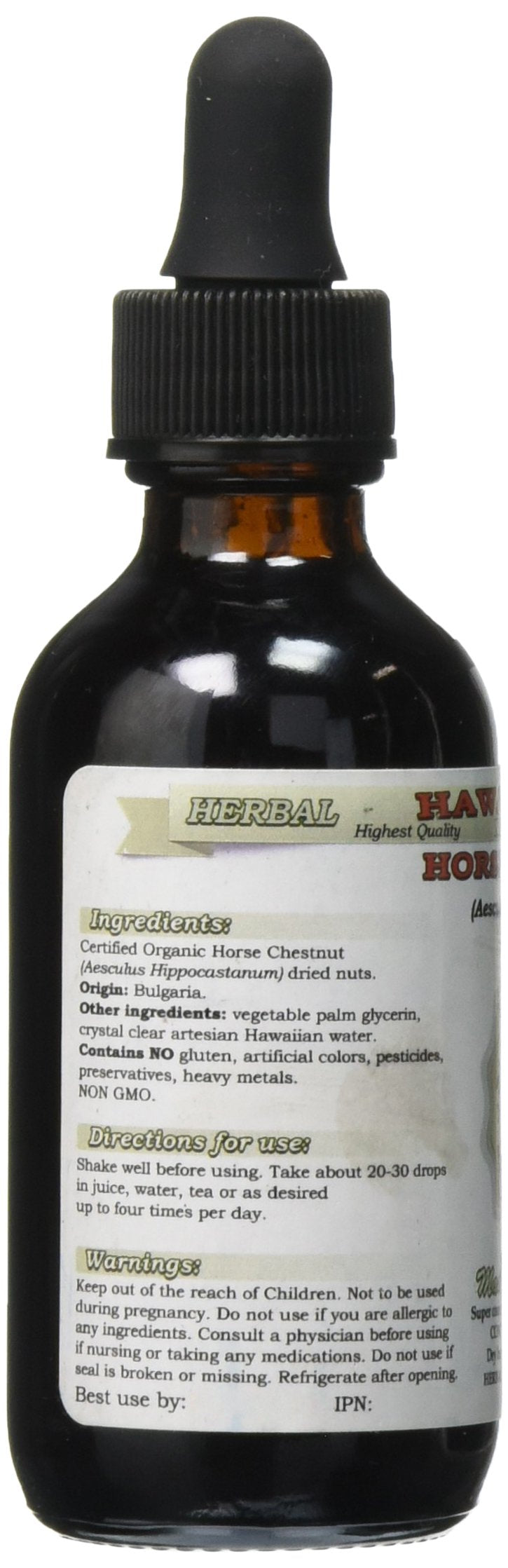 Hawaii Pharm Horse Chestnut Alcohol-Free Liquid Extract, Horse Chestnut (Aesculus hippocastanum) Dried Nuts Glycerite 2 oz
