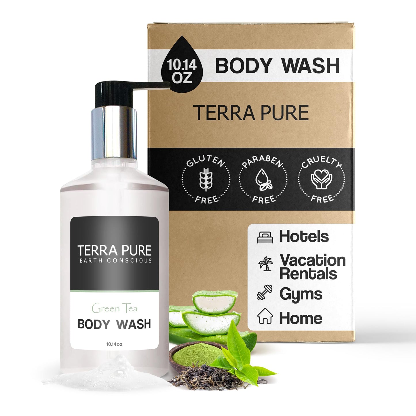 Terra Pure Green Tea Body Wash, 10.14 oz. With Organic Honey And Aloe Vera