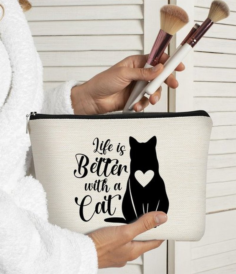 BARPERY Cat Mom Gifts Cat makeup bag,Gifts for Cat Lovers,Small Cats Cosmetic Bags,Birthday Valentine's Day Gifts for Women Cat Moms Teen Girls Daughter Sister,Life is Better with Cat