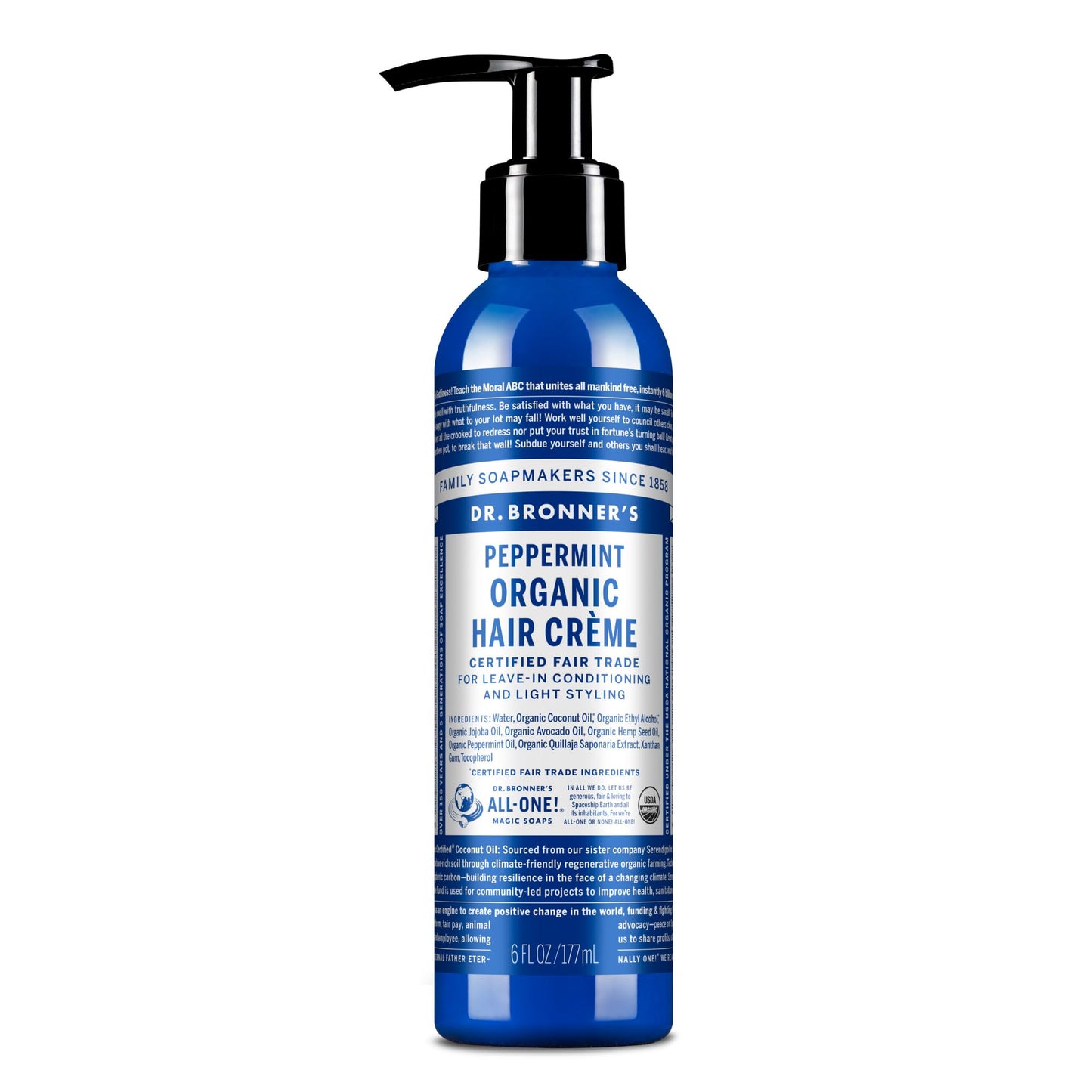 Dr. Bronner's Organic Hair Crème Leave-In Conditioner Styling Cream Anti Frizz Hair Product for Women & Men Hair Cream USDA Organic, Cruelty Free - 6oz 1-Pack
