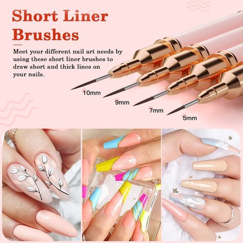 Nail Art Brushes, Double Ended 5PCS Pink Striping Brush Nail Art Liner Brushes Nail Design Brushes for Long Lines, Tiny Details, Nail Brushes for Nail Art, Sizes 5/7/9/10/11/15/20/22/25/30